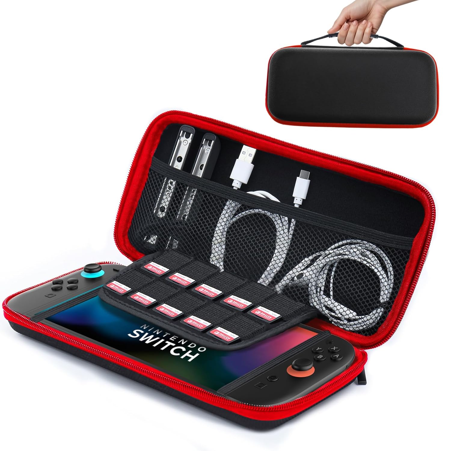 ESTUCHE PROTECTOR PARA NINTENDO SWITCH 2 CASE FUNDA - NEGRO/ROJO - 5
