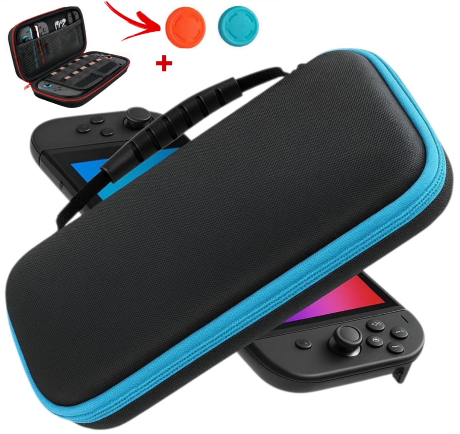 ESTUCHE PROTECTOR PARA NINTENDO SWITCH 2 CASE FUNDA - NEGRO/CELESTE - 1