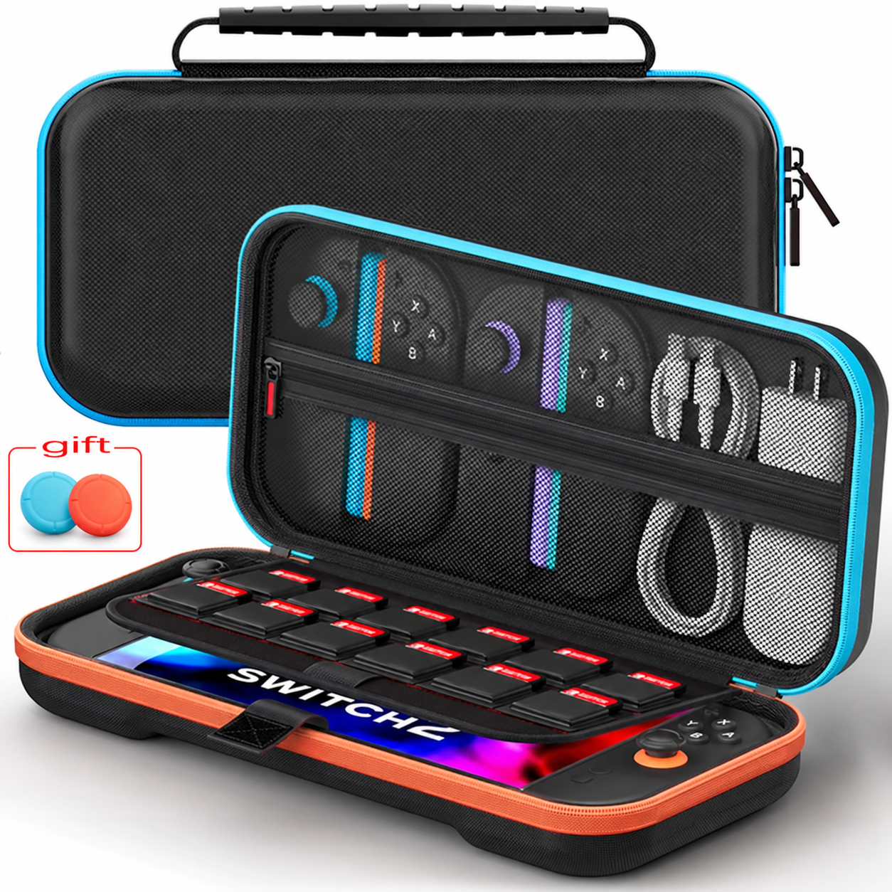 ESTUCHE PROTECTOR PARA NINTENDO SWITCH 2 CASE FUNDA - NEGRO/CELESTE - 1