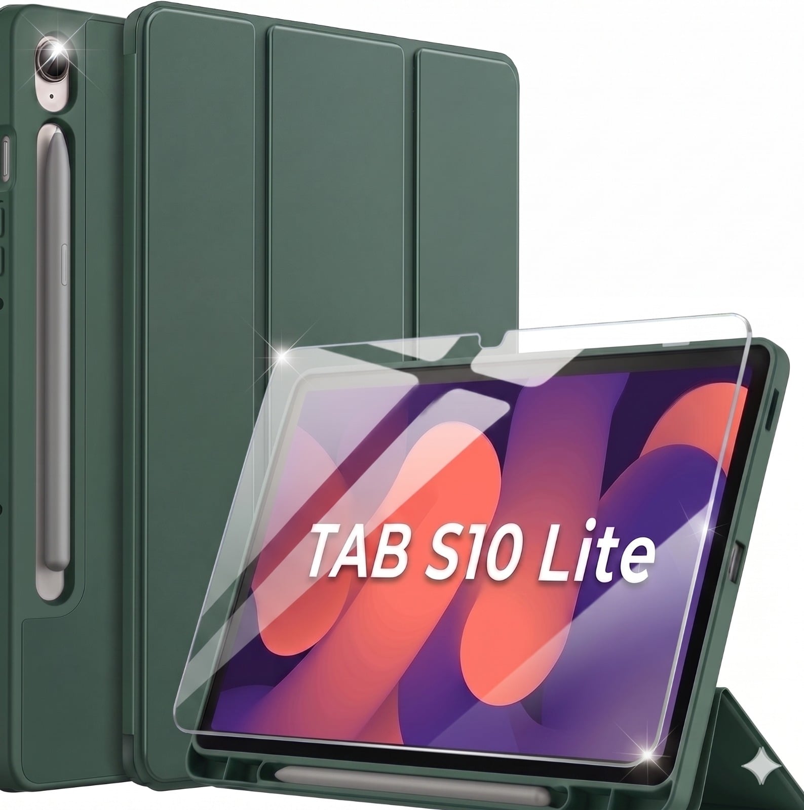 MICA + FUNDA DE GALAXY TAB S10 LITE S10 FE S9 FE PORTA S PEN - VERDE - 1