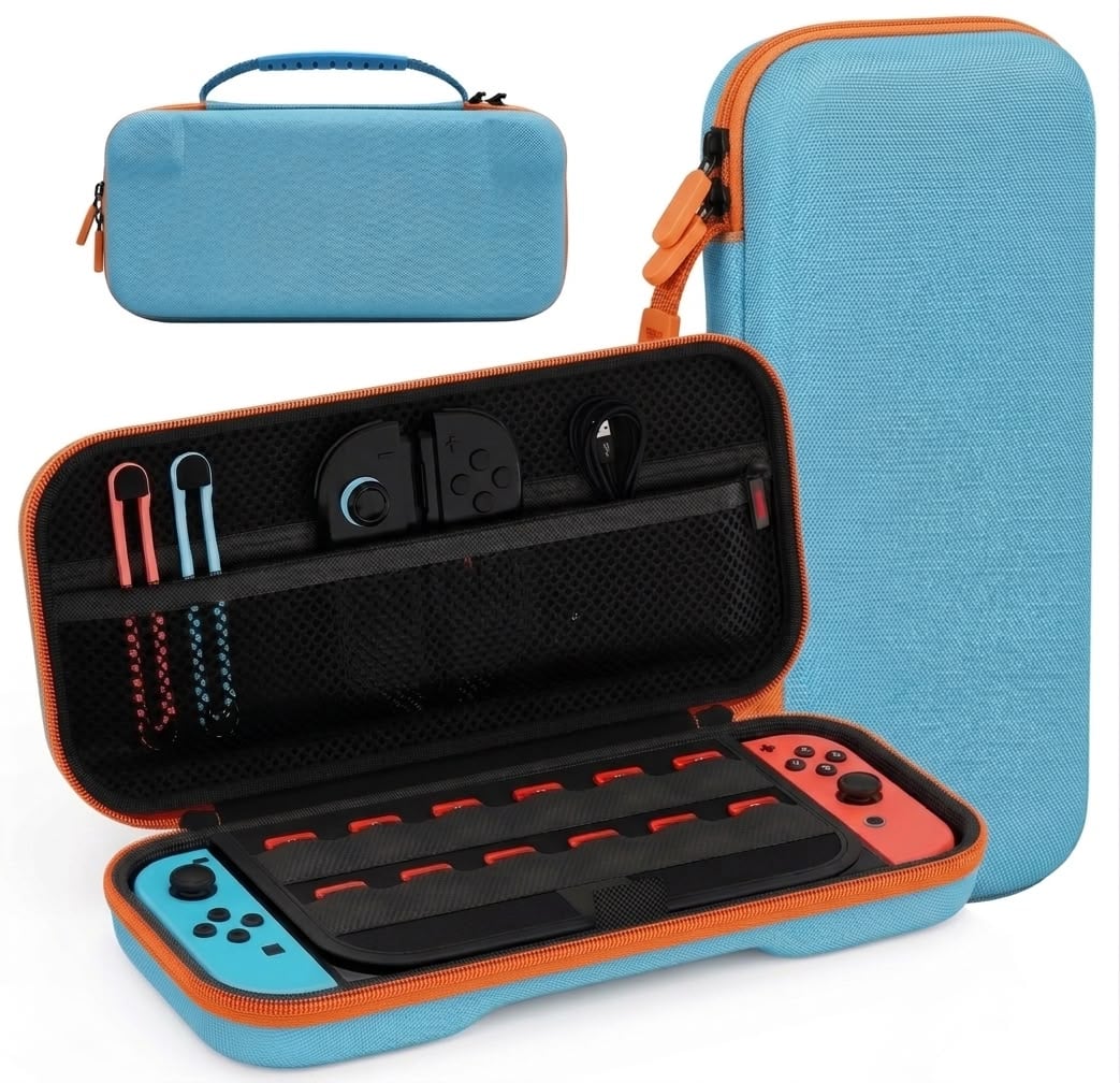 FUNDA CASE PARA NINTENDO SWITCH 2 ESTUCHE RÍGIDO VIAJE -CELESTE - 1