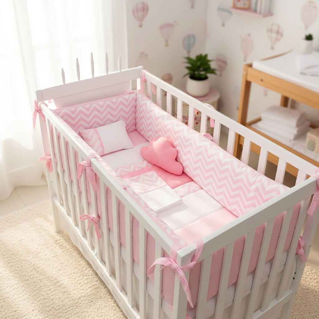 PROTECTOR CUNA BABYTU ROSADO LATERAL PARACHOQUES DISEÑO ZIG ZAG - 2