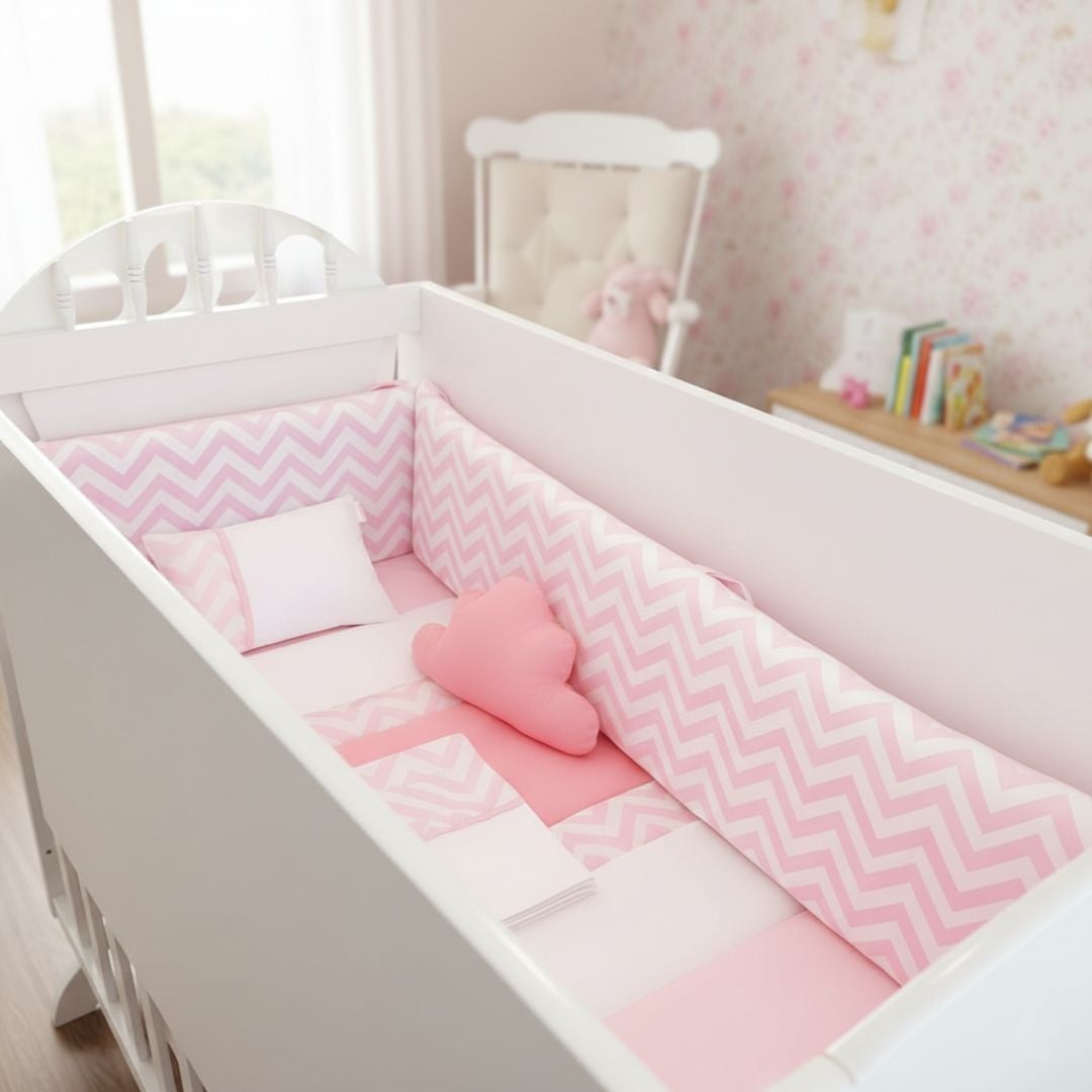 PROTECTOR CUNA BABYTU ROSADO LATERAL PARACHOQUES DISEÑO ZIG ZAG - 3