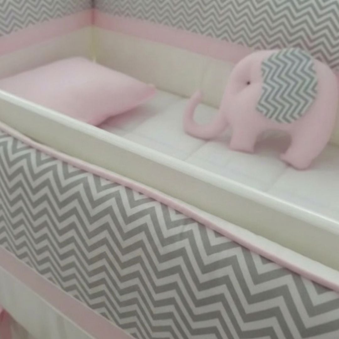SET DE CUNA DISEÑO ZIG ZAG - ROSADO -ELEFANTITO - 3