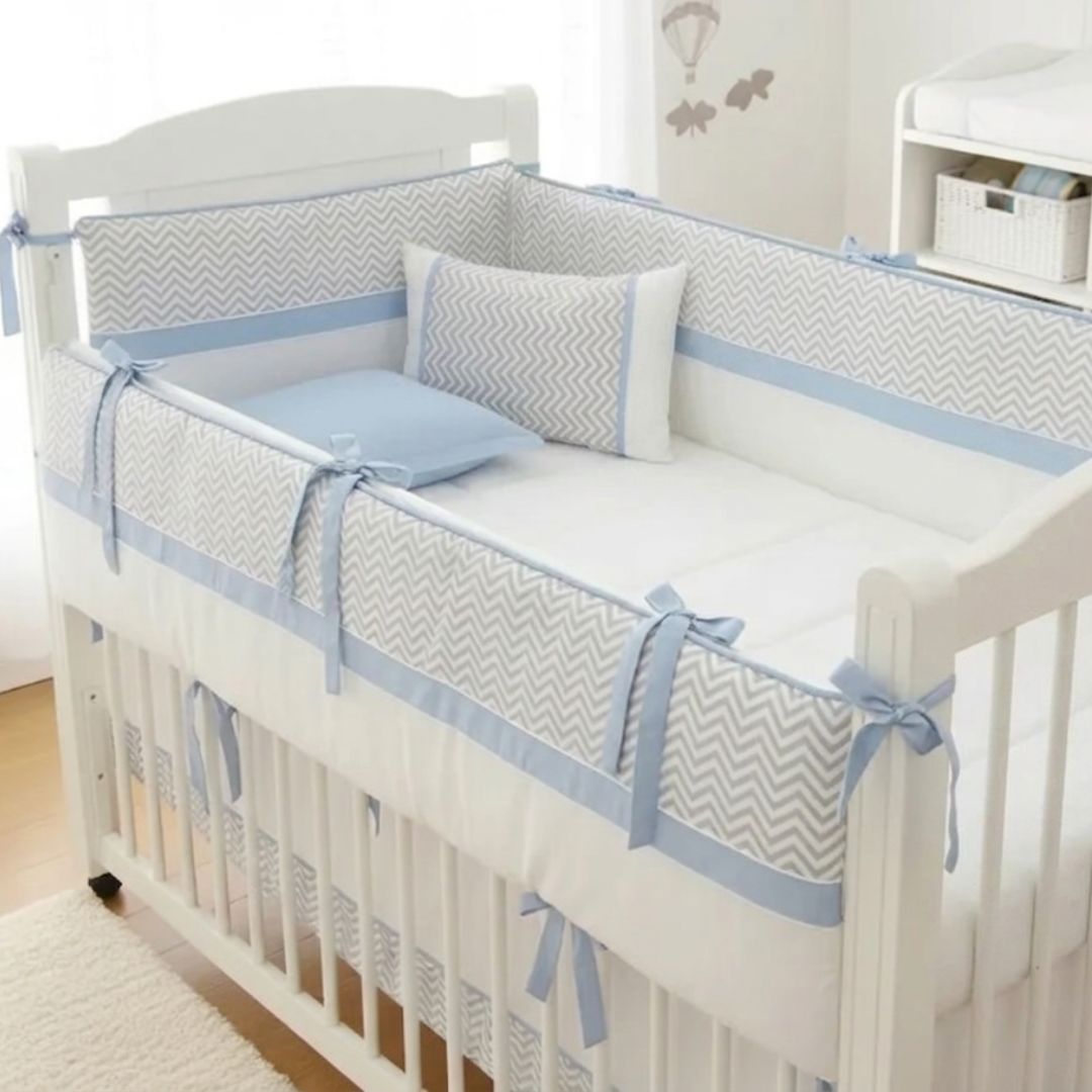 SET CUNA BABYTU ALGODÓN CELESTE ESTANDAR DISEÑO ZIG ZAG - 2