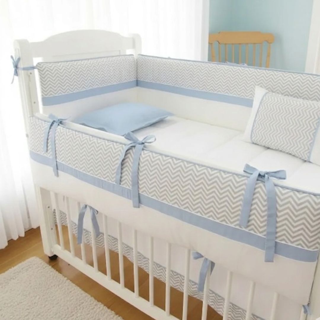 SET CUNA BABYTU ALGODÓN CELESTE ESTANDAR DISEÑO ZIG ZAG - 3