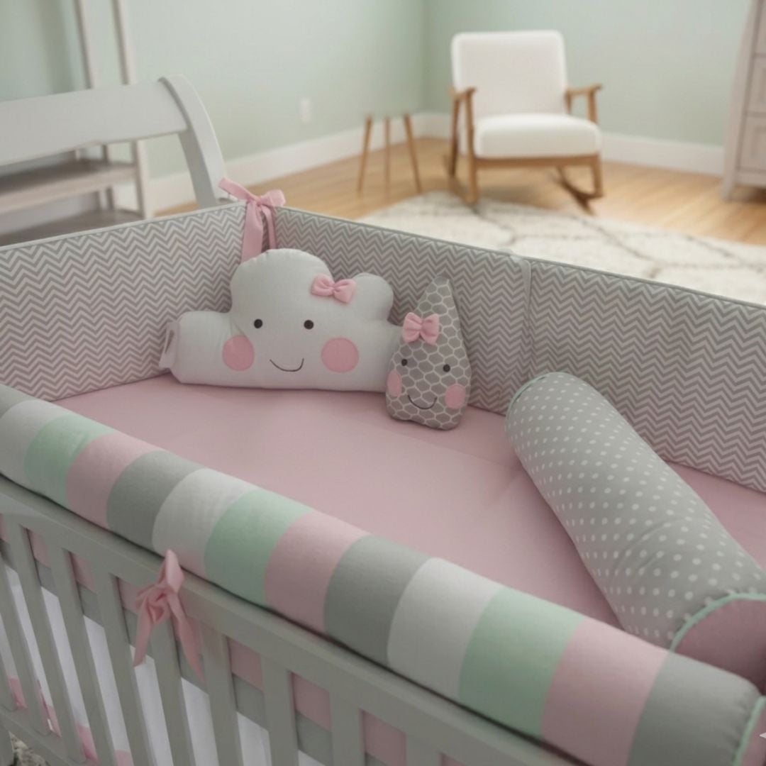 SET CUNA BABYTU ALGODÓN ROSADO ESTANDAR DISEÑO MIXTO - 1