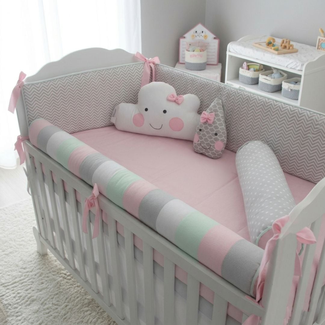 SET CUNA BABYTU ALGODÓN ROSADO ESTANDAR DISEÑO MIXTO - 2
