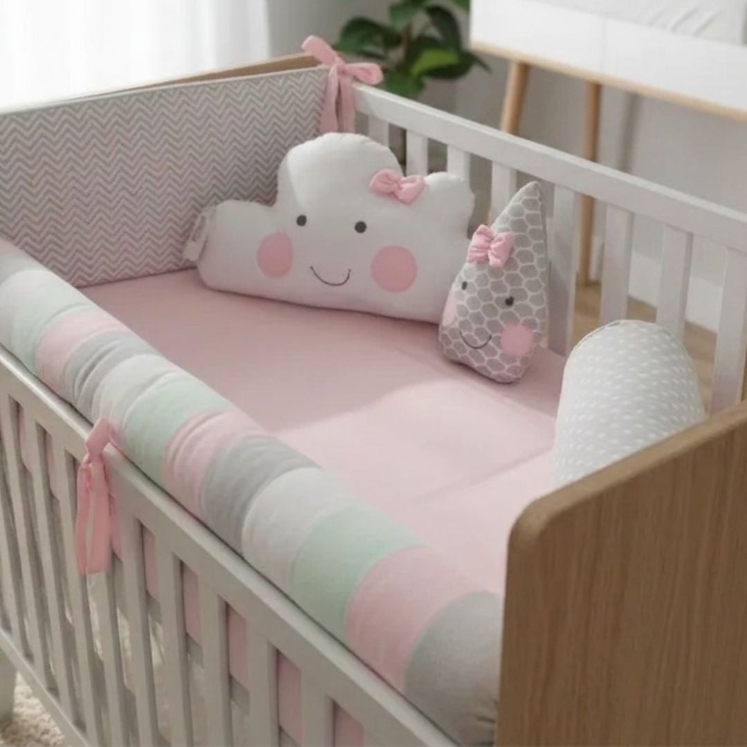SET CUNA BABYTU ALGODÓN ROSADO ESTANDAR DISEÑO MIXTO - 3