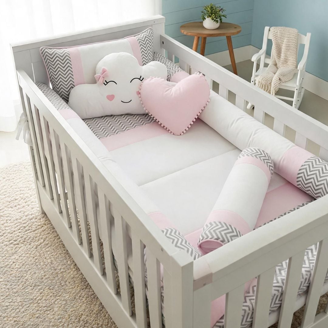 SET CUNA BABYTU ALGODÓN ROSADO ESTANDAR DISEÑO LATERALES TUBULARES - 1
