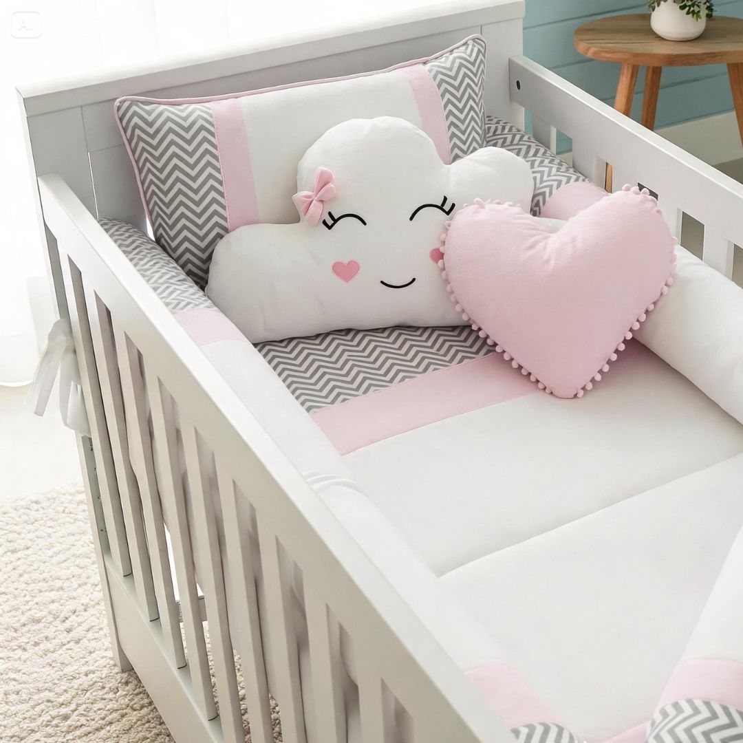 SET CUNA BABYTU ALGODÓN ROSADO ESTANDAR DISEÑO LATERALES TUBULARES - 2