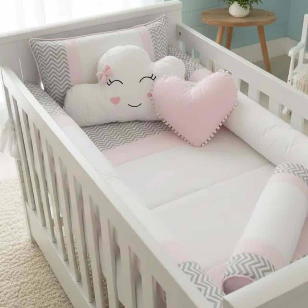 SET CUNA BABYTU ALGODÓN ROSADO ESTANDAR DISEÑO LATERALES TUBULARES - 3