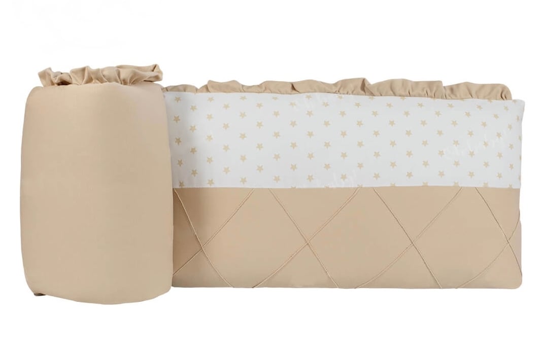 PROTECTOR CUNA BABYTU ALGODÓN BEIGE LATERAL PARACHOQUES DISEÑO Y ESTRELLITAS - 2