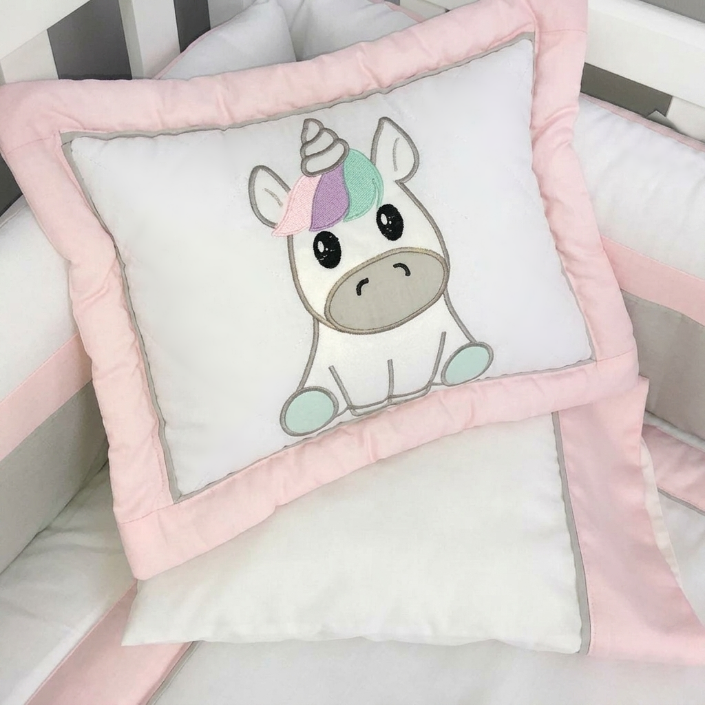 SET CUNA BABYTU BLANCO BORDADO ESTANDAR DISEÑO UNICORNIO - 2