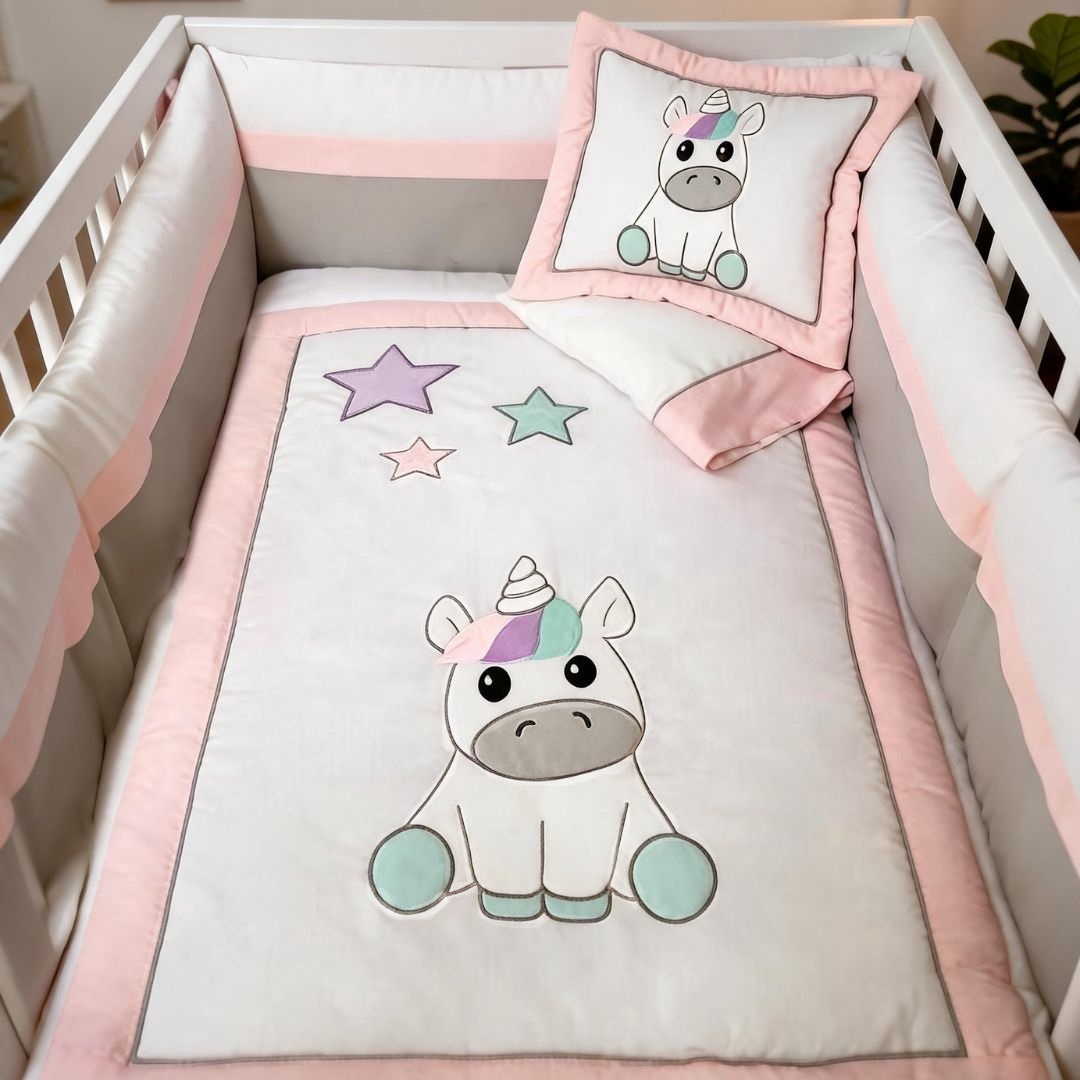 SET CUNA BABYTU BLANCO BORDADO ESTANDAR DISEÑO UNICORNIO - 3