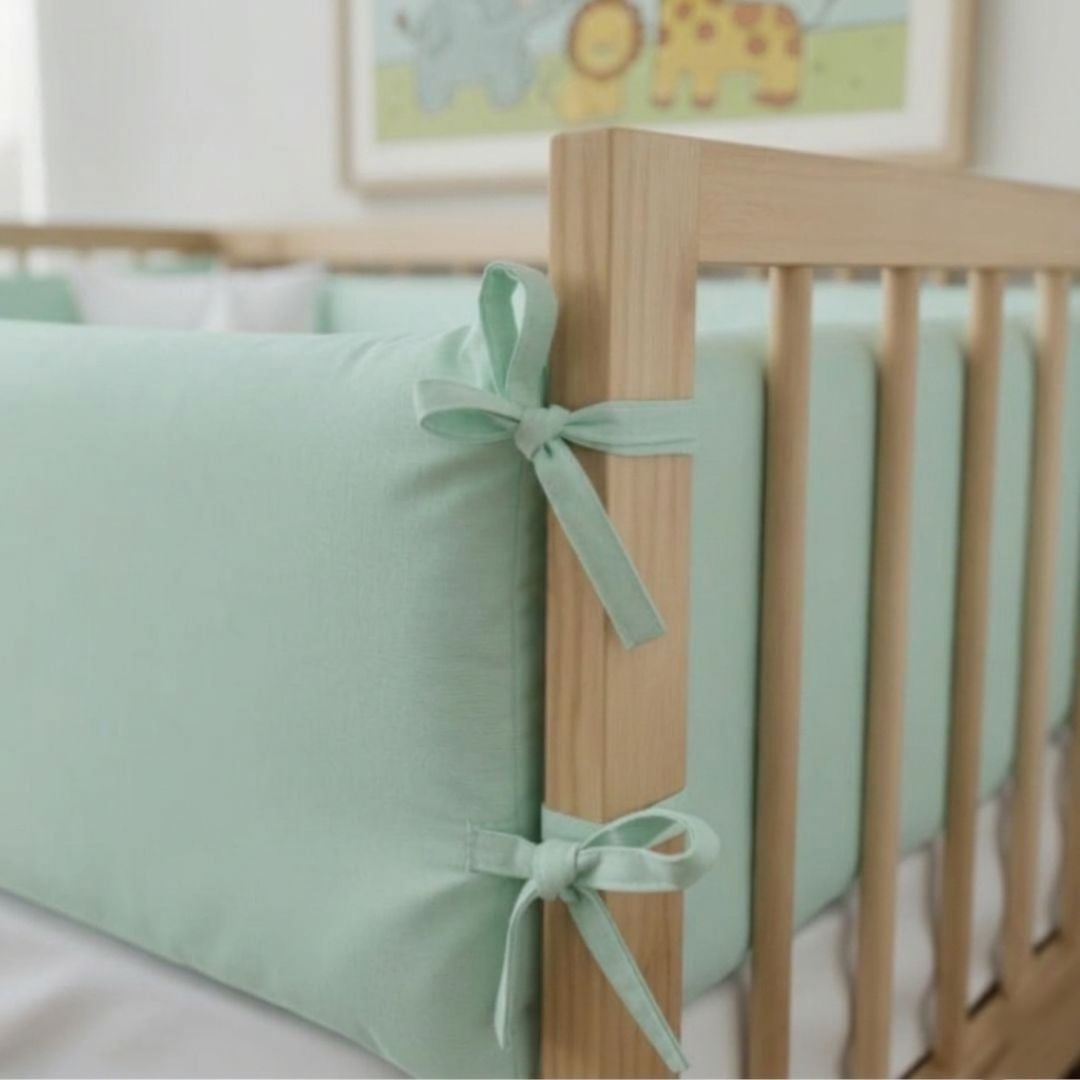 PROTECTORES PARACHOQUES LATERALES DE CAMA CUNA 1.5 PLAZAS MONTESORI - VERDE AGUA - 3