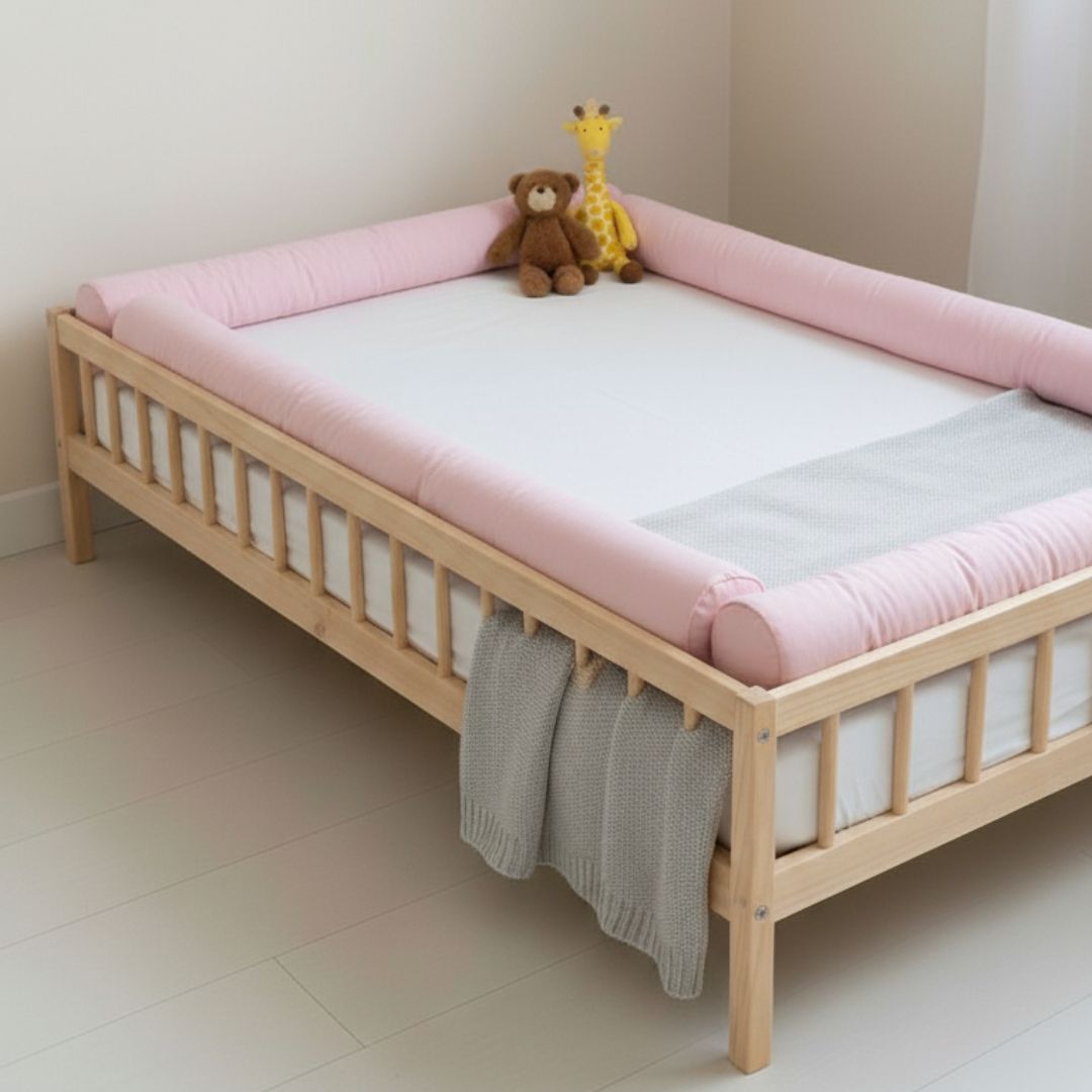 BUMPERS PROTECTORES TUBULARES DE CAMA CUNA 1.5 PLAZAS MONTESSORI - 4 PIEZAS - ROSADO - 1