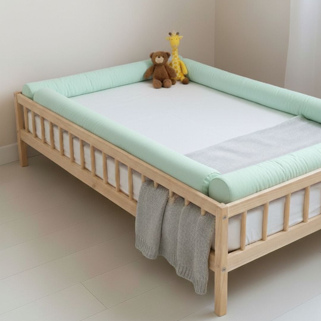 BUMPERS PROTECTORES TUBULARES MONTESSORI TALLA 1.5 PLAZAS - 4 PIEZAS - VERDE AGUA - 1