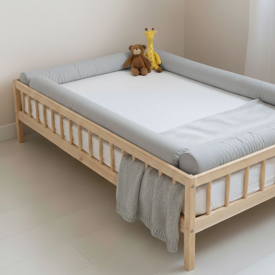 BUMPERS PROTECTORES TUBULARES DE CAMA CUNA 1.5 PLAZAS MONTESSORI - 4 PIEZAS - PLOMO - 1