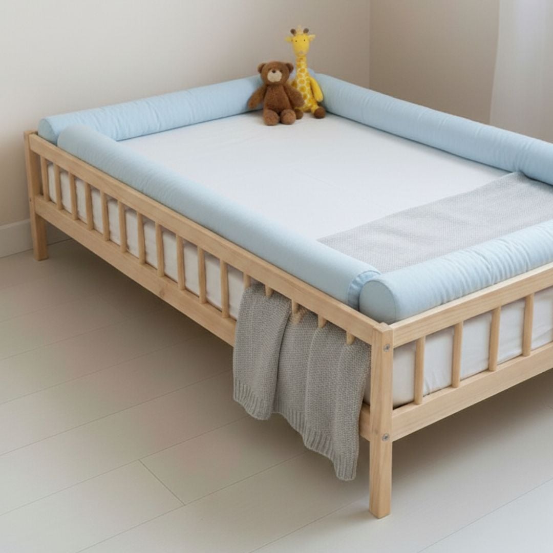 BUMPERS PROTECTORES TUBULARES TALLA 1.5 PLAZAS MONTESSORI - 4 PIEZAS - CELESTE - 1
