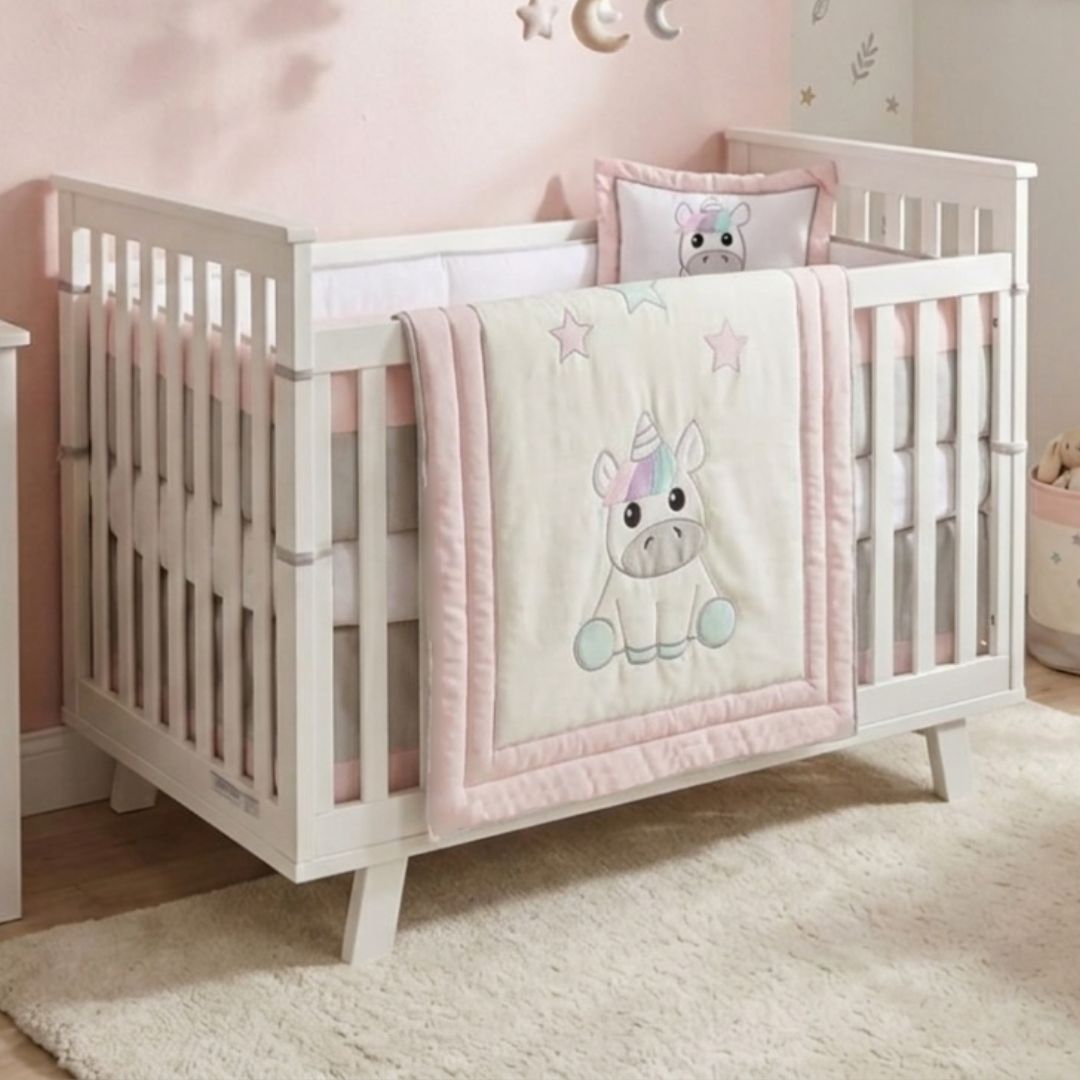 EDREDÓN DE CUNA ESTANDAR DISEÑO UNICORNIO BEBÉ BORDADO - 1