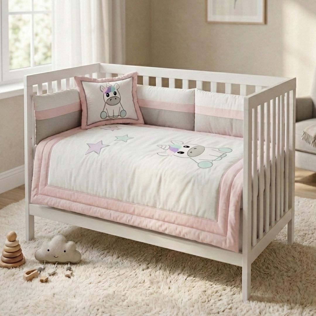 EDREDÓN DE CUNA ESTANDAR DISEÑO UNICORNIO BEBÉ BORDADO - 2