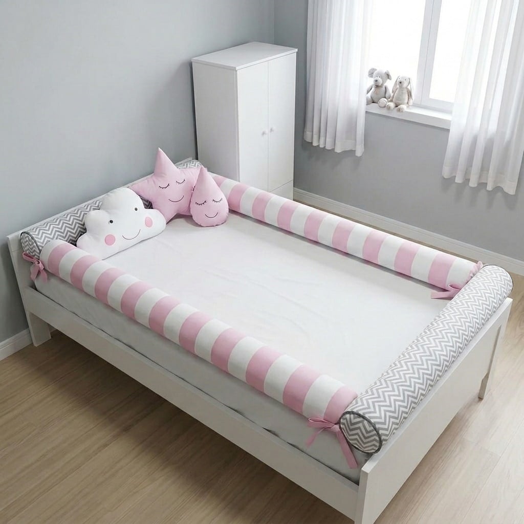 BUMPERS PARACHOQUES TUBULARES TALLA CAMA CUNA 1.5 PLAZAS - MONTESSORI - ROSADO - 2