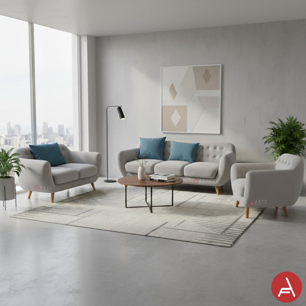 JUEGO SALA AZYA MUEBLES CERES 3-2-1 GRIS + COJINES DECORATIVOS - 2