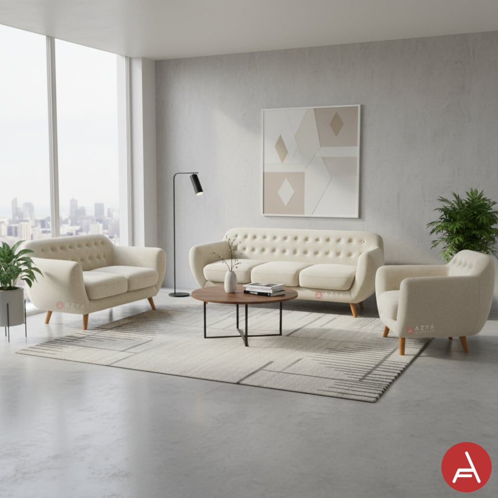 JUEGO SALA AZYA MUEBLES TERCIOPELO CERES 3-2-1 BEIGE + COJINES DECORATIVOS - 2