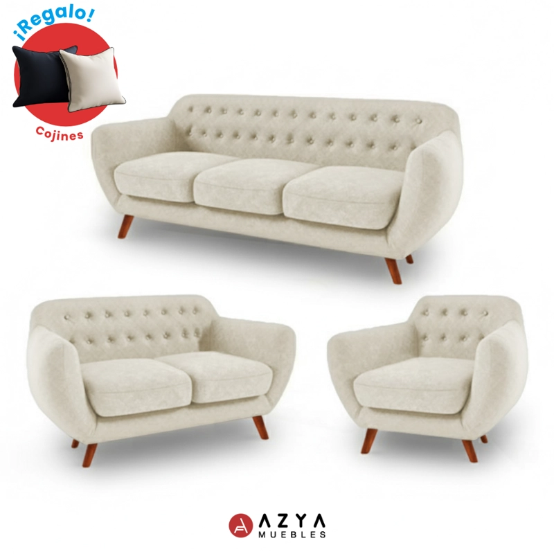 JUEGO SALA AZYA MUEBLES CERES 3-2-1 + COJINES DECORATIVOS - 1