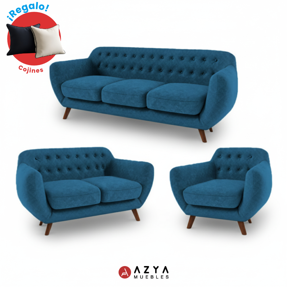 JUEGO SALA AZYA MUEBLES CERES 3-2-1 + COJINES DECORATIVOS - 1
