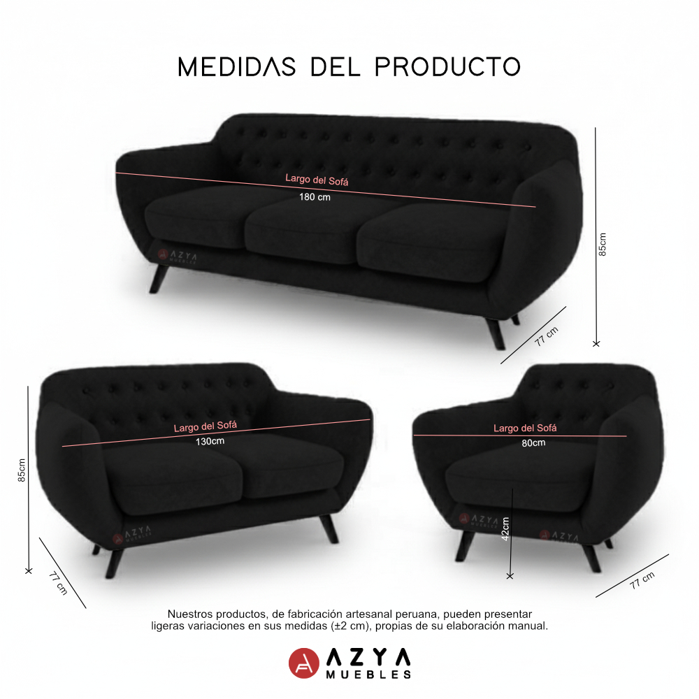 JUEGO SALA AZYA MUEBLES CERES 3-2-1 + COJINES DECORATIVOS - 3