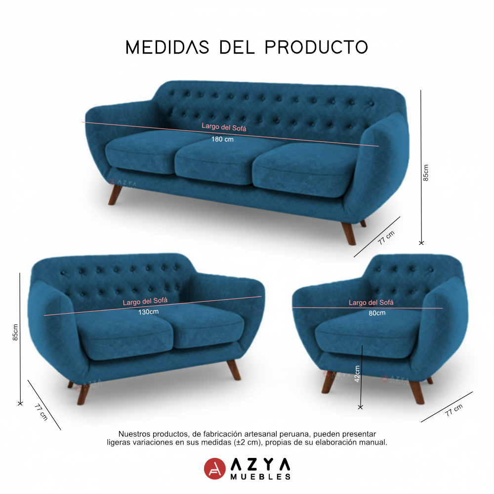 JUEGO SALA AZYA MUEBLES CERES 3-2-1 + COJINES DECORATIVOS - 3