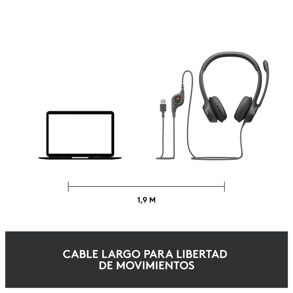 Audífonos con micrófono y cable H390 de Logitech Negro - 2