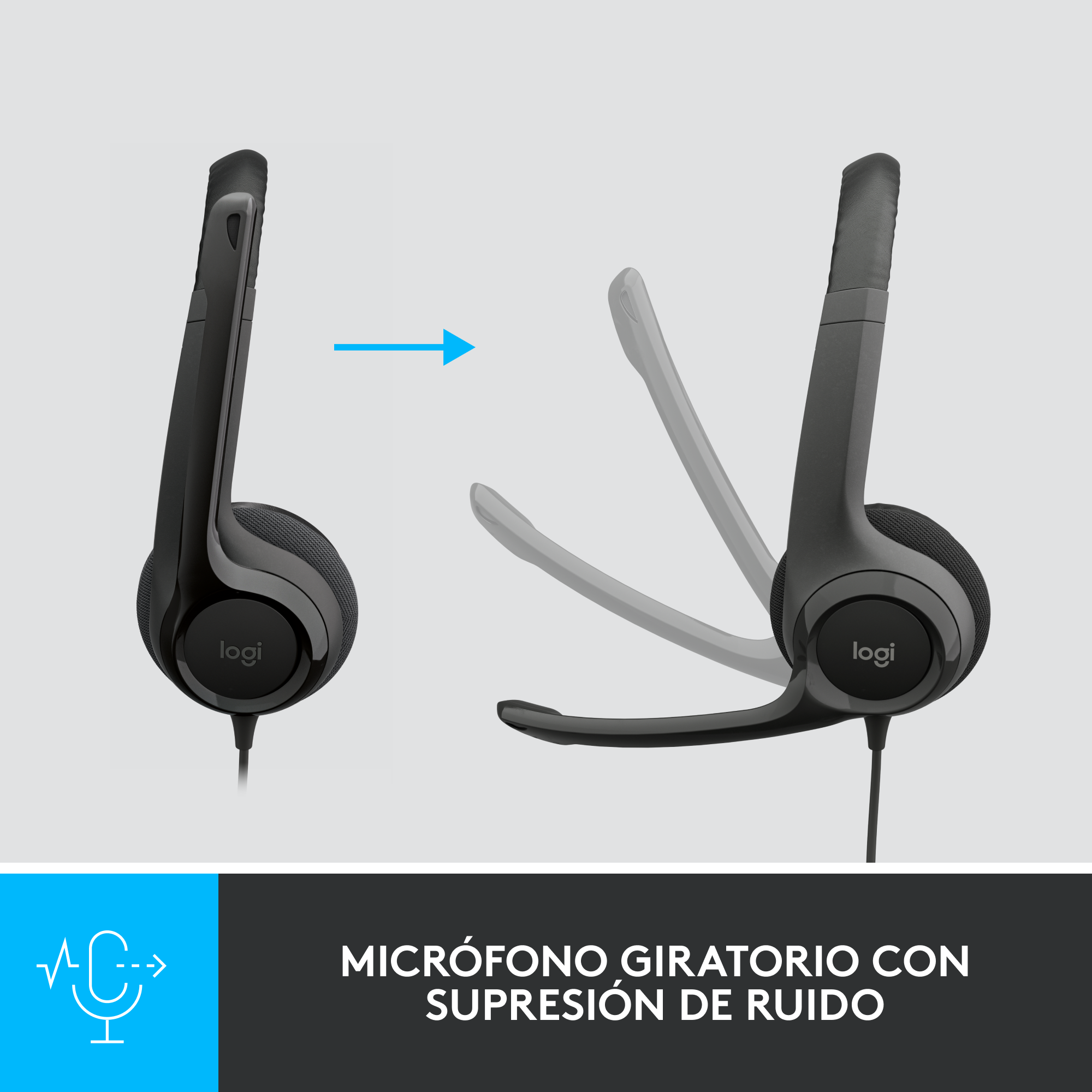 Audífonos con micrófono y cable H390 de Logitech Negro - 3