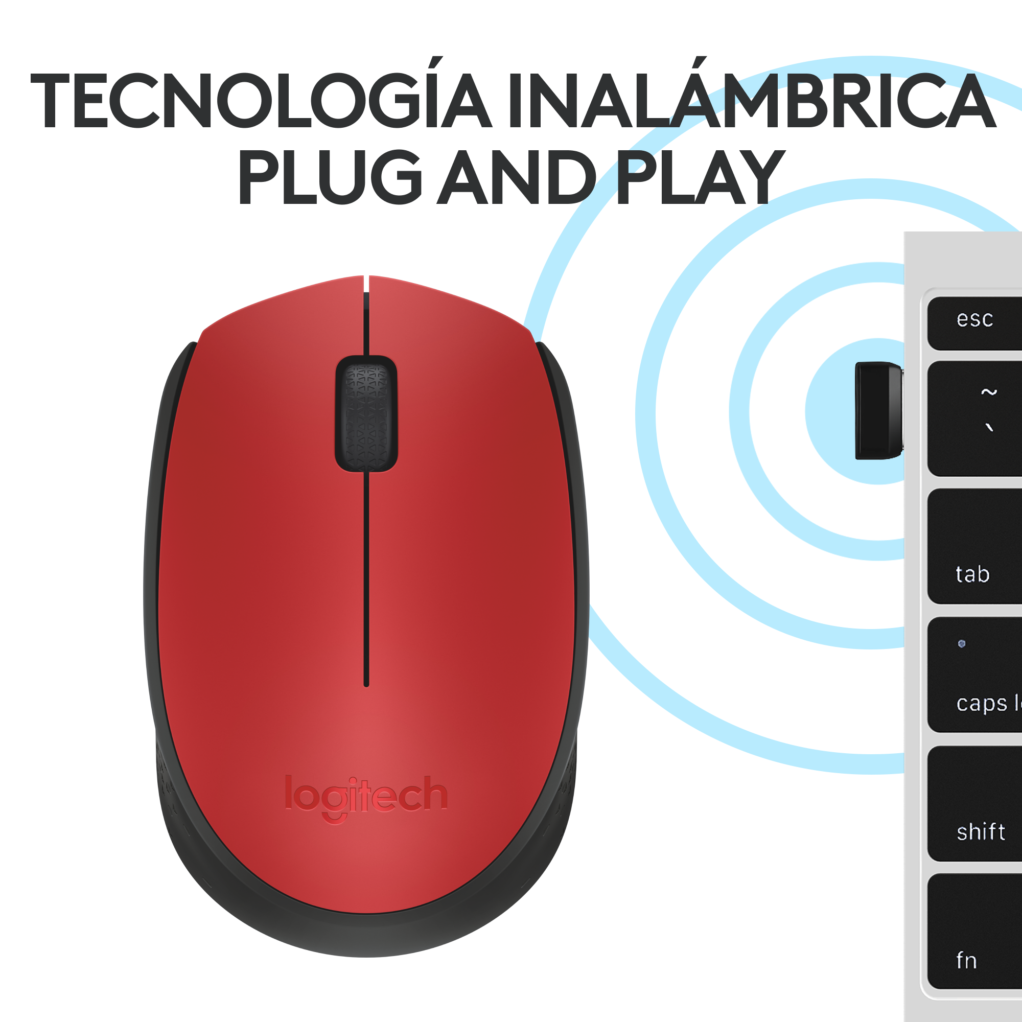 MOUSE LOGITECH INALÁMBRICO M170 ROJO - 5