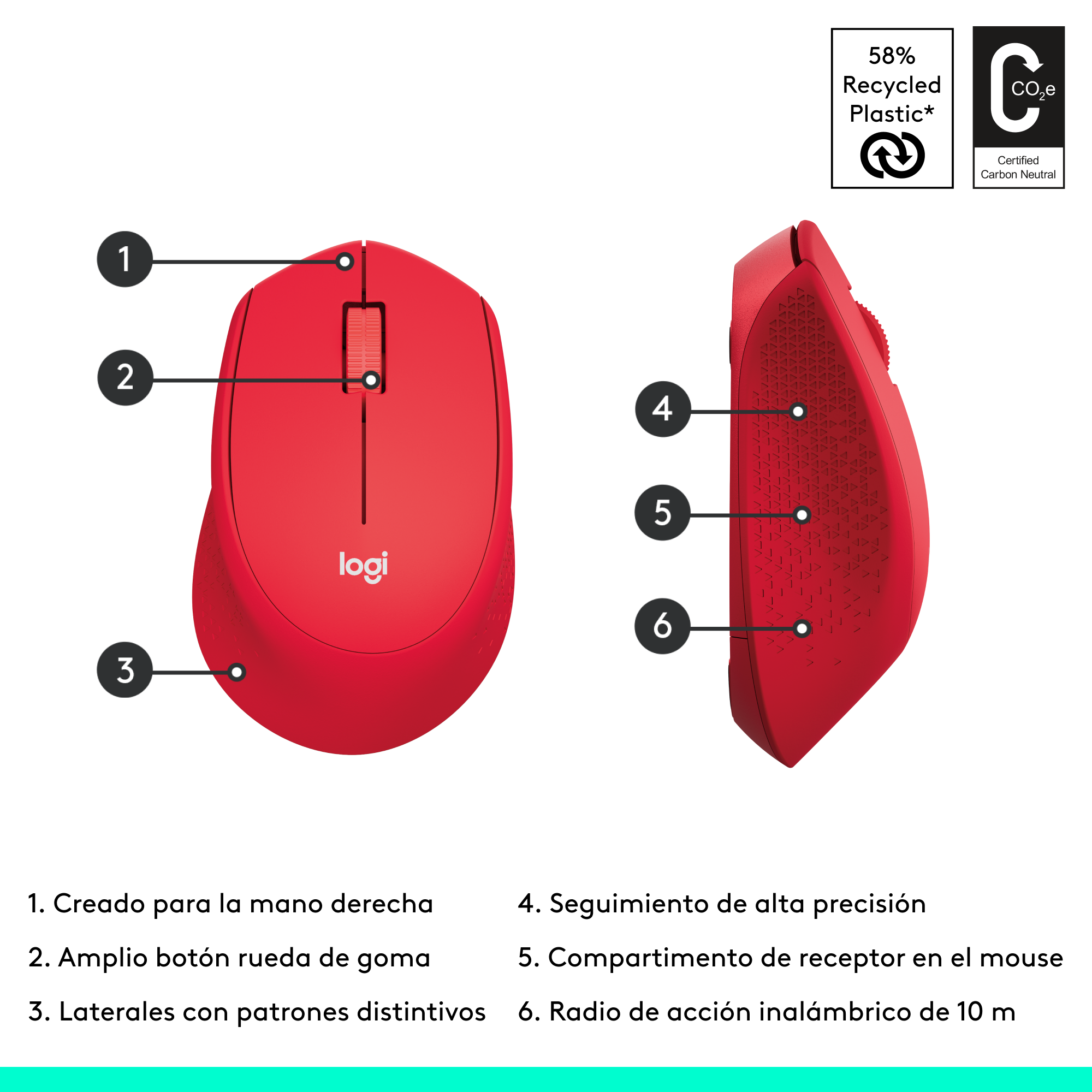 Mouse Inalámbrico Logitech M280 Rojo - 5