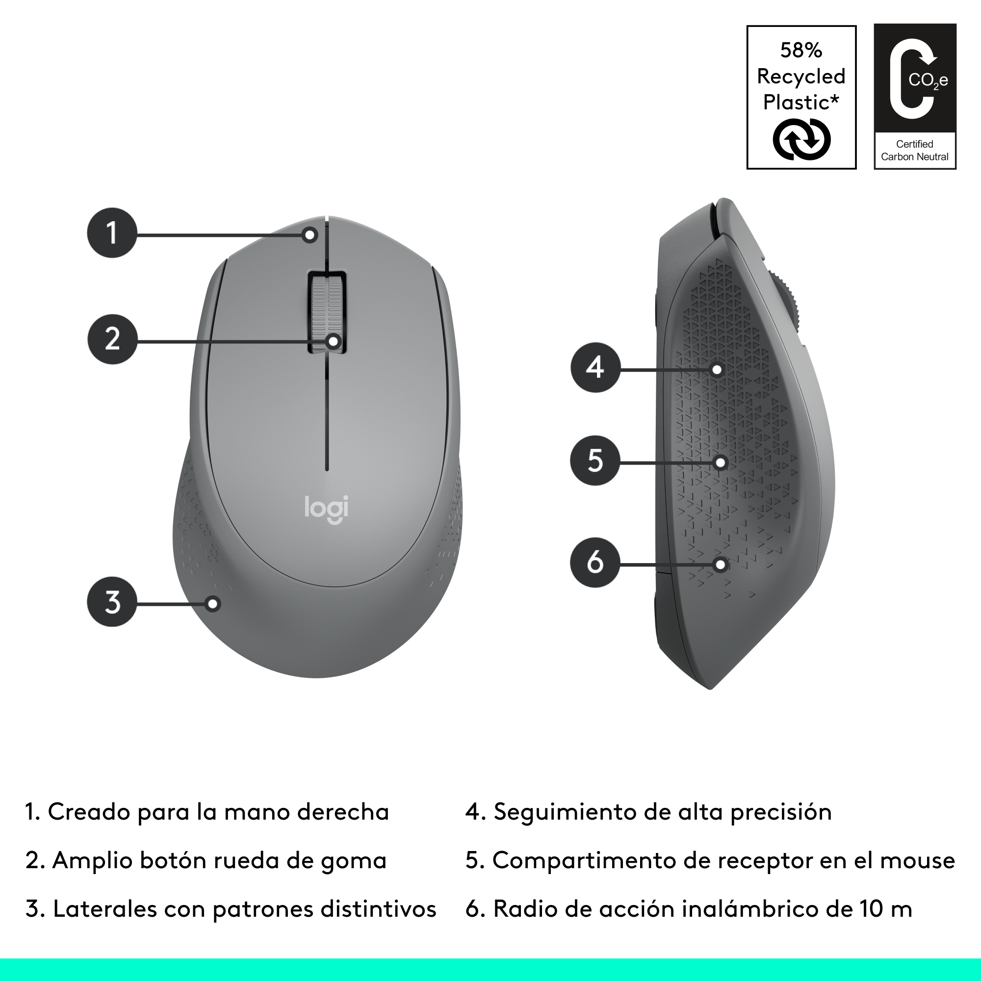 MOUSE INALÁMBRICO LOGITECH M280 GRIS - 5