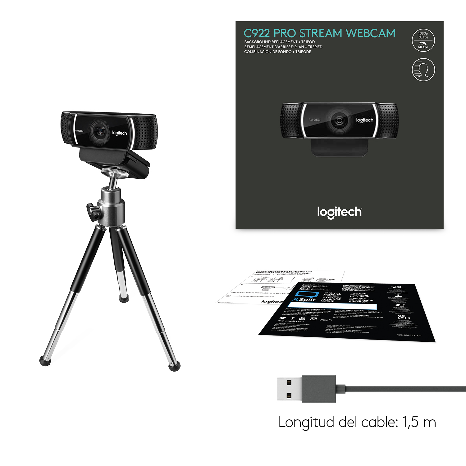 Cámara web Logitech C922 Pro Stream Webcam Negro - 10