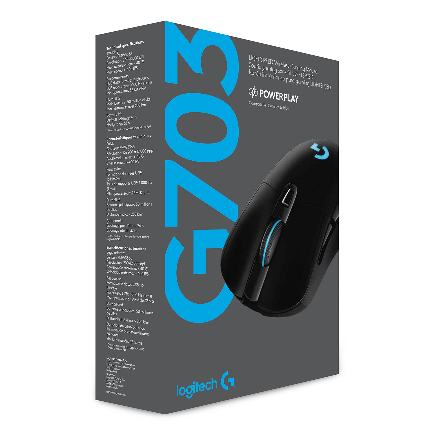 Mouse inalámbrico Logitech® G703 LIGHTSPEED con sensor HERO 25K NEGRO - 7