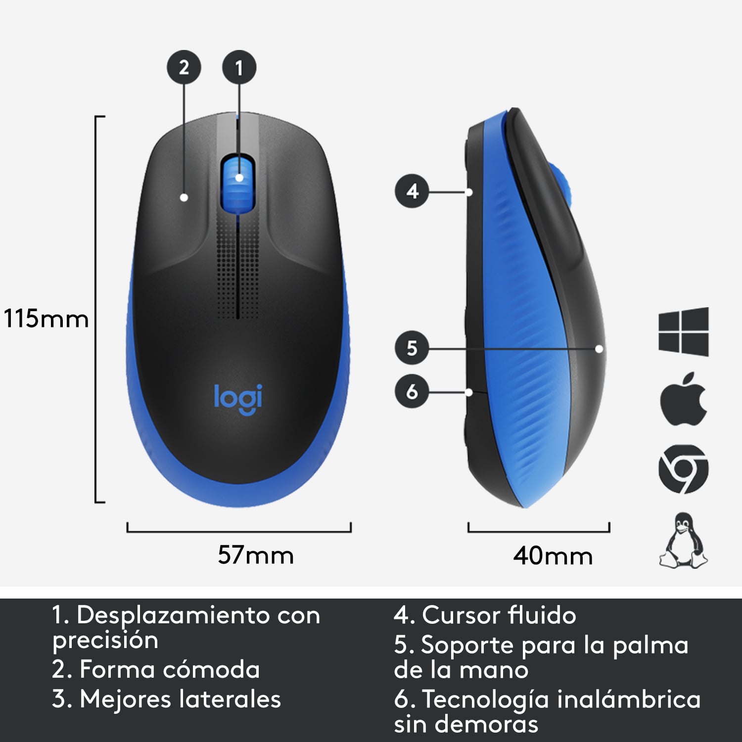 Mouse inalámbrico Logitech de tamaño normal Logitech M190 Azul - 4
