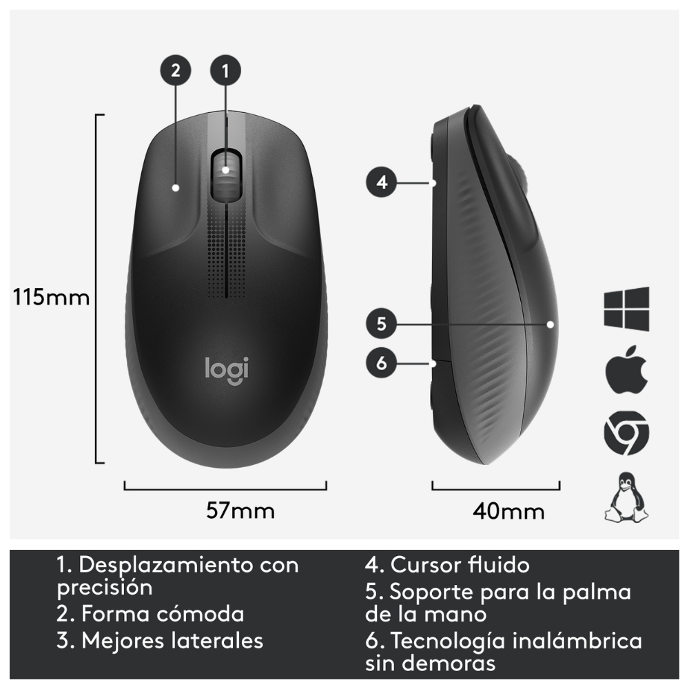 MOUSE LOGITECH INALÁMBRICO M190 GREY - 4