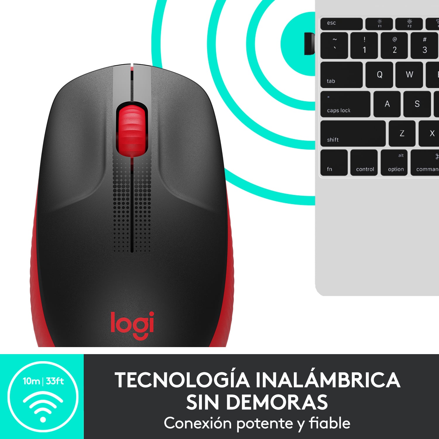 Mouse inalámbrico Logitech de tamaño normal Logitech M190 Rojo - 2