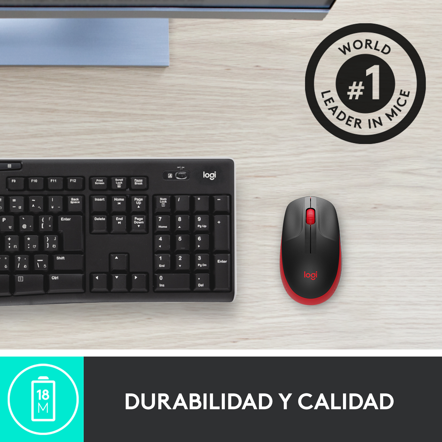 Mouse inalámbrico Logitech de tamaño normal Logitech M190 Rojo - 3