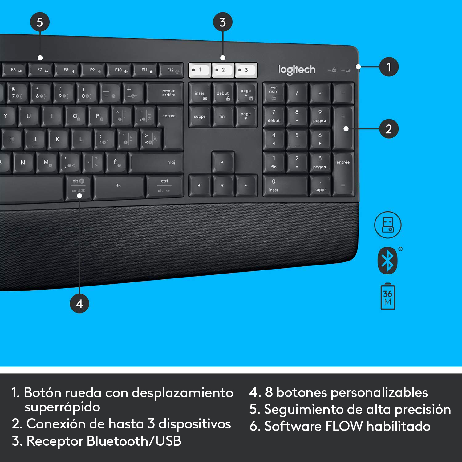 Combo teclado y mouse inalámbrico Logitech MK850 Negro - 6