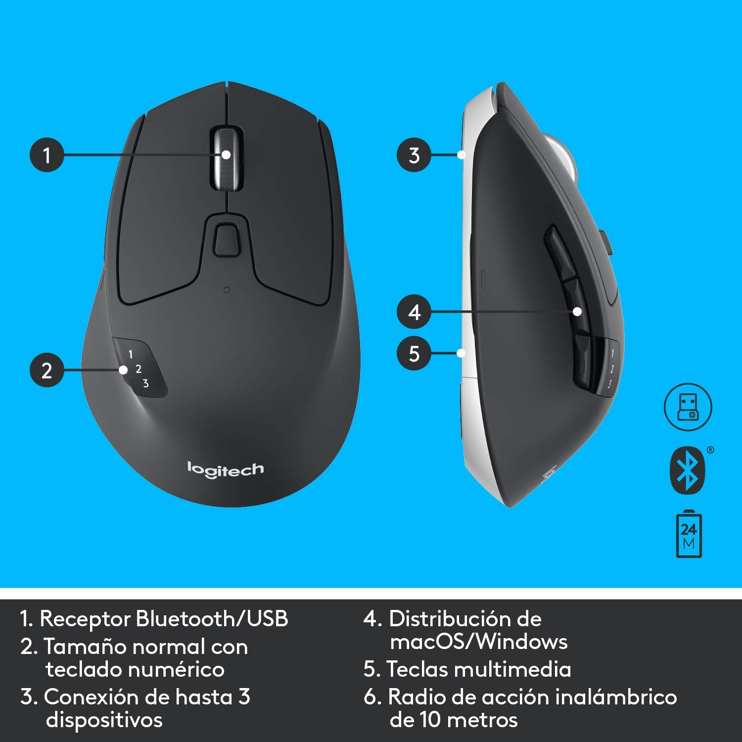 Combo teclado y mouse inalámbrico Logitech MK850 Negro - 7