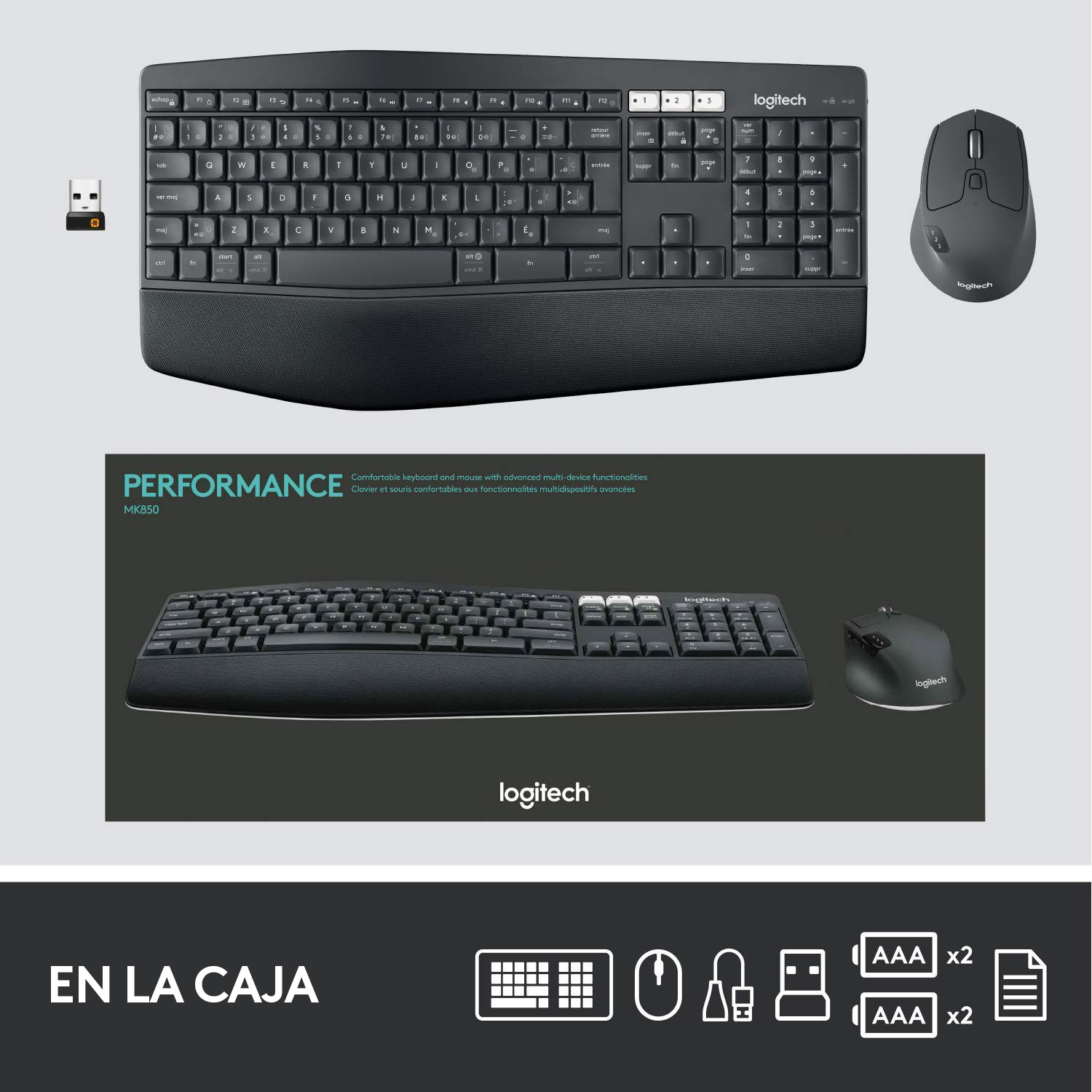 Combo teclado y mouse inalámbrico Logitech MK850 Negro - 8