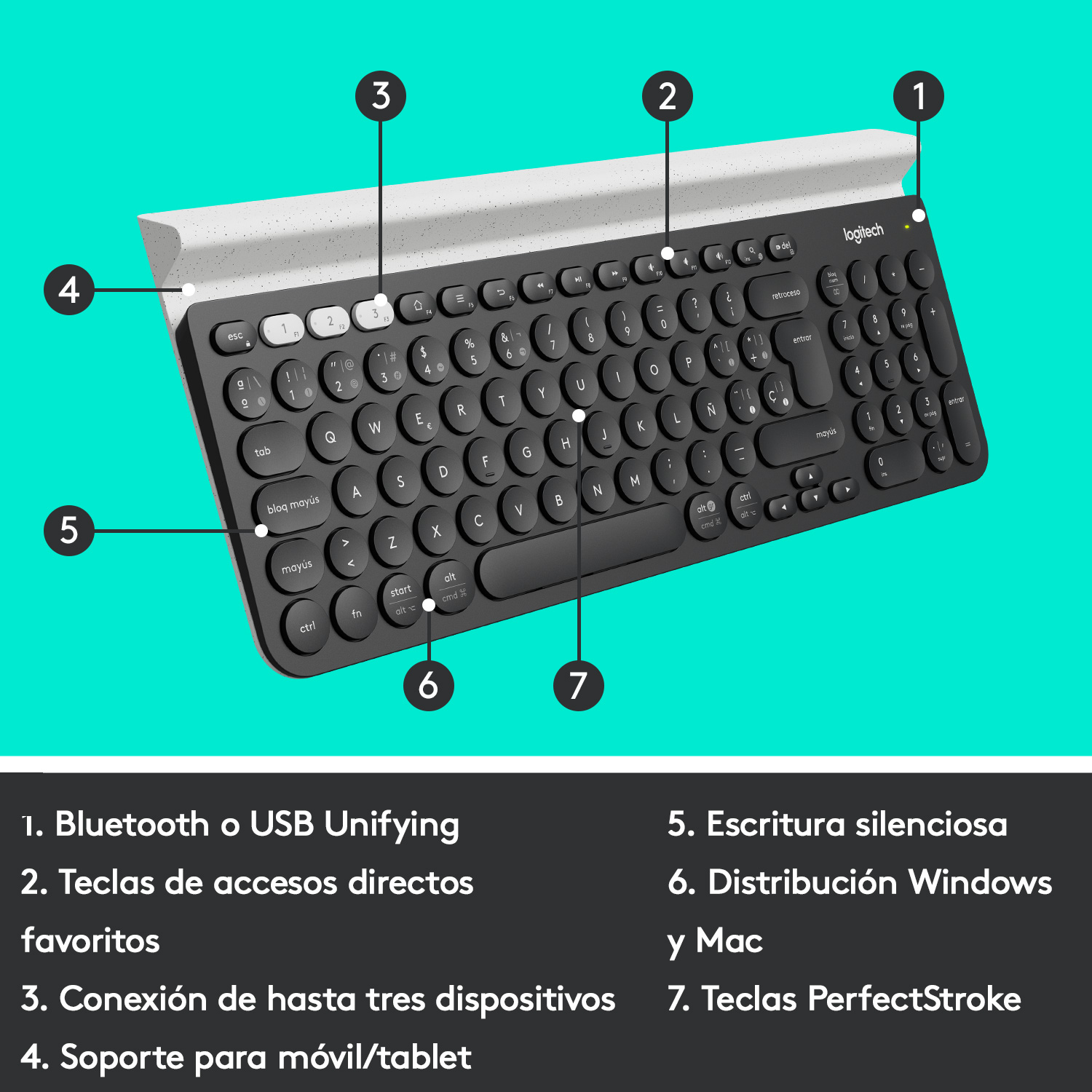 Teclado inalámbrico Bluetooth multidispositivo K780 Negro - 5