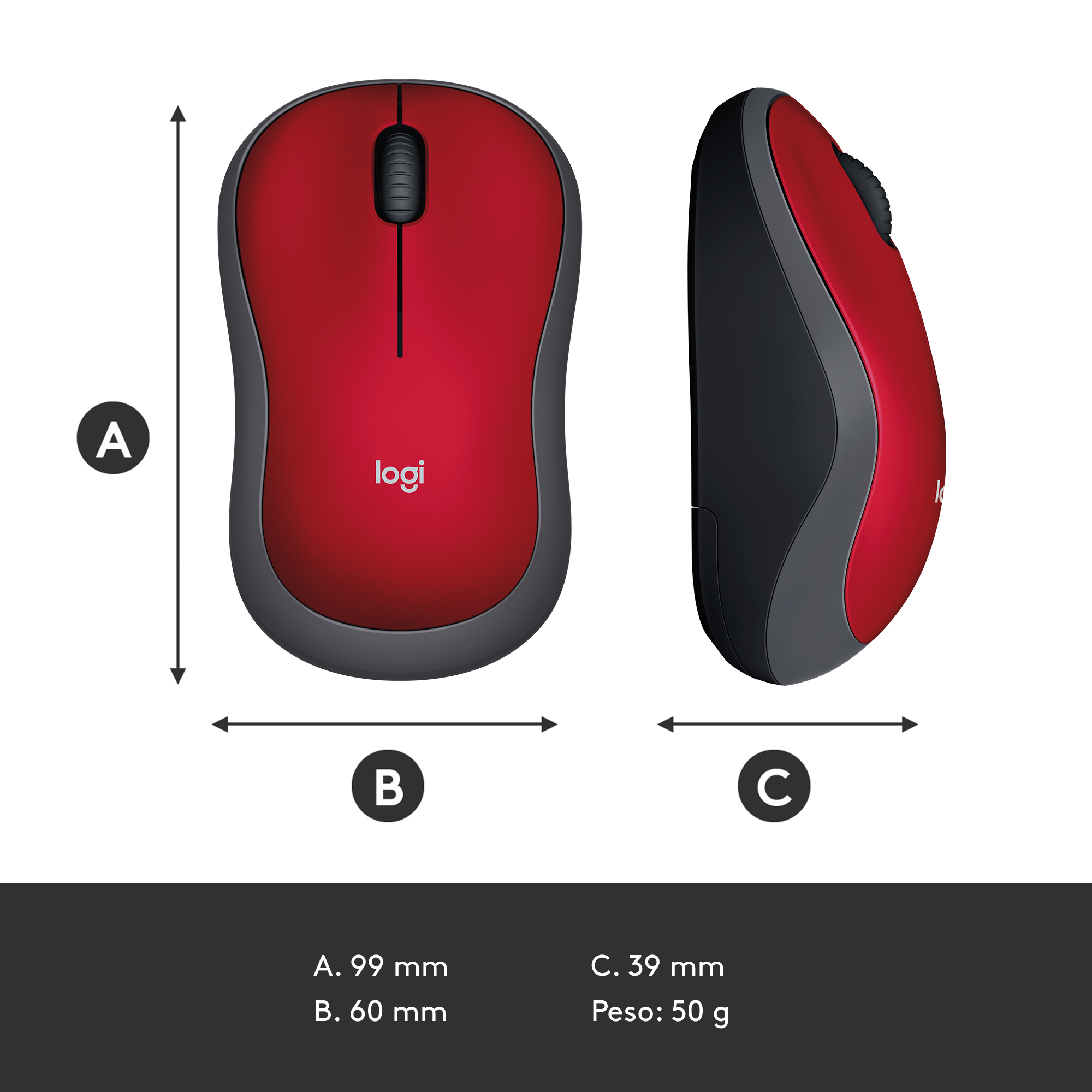 Mouse inalámbrico Logitech M185 Rojo - 8