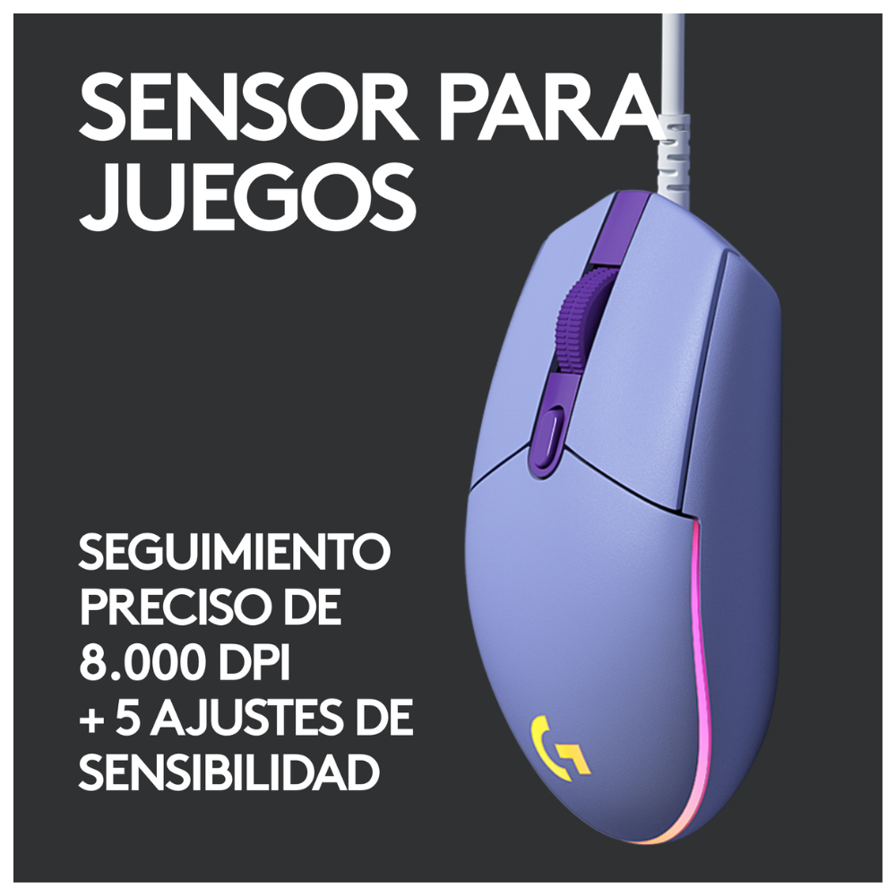 Mouse Logitech G203 LIGHTSYNC para Gaming Lila - 2